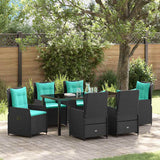 Set da Pranzo per Giardino con cuscino 7 pcs Nero Poly Rattan