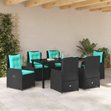 Set da Pranzo per Giardino con cuscino 7 pcs Nero Poly Rattan