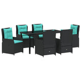 Set da Pranzo per Giardino con cuscino 7 pcs Nero Poly Rattan