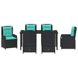 Set da Pranzo per Giardino con cuscino 7 pcs Nero Poly Rattan