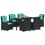 Set da Pranzo per Giardino con cuscino 7 pcs Nero Poly Rattan