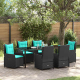 Set da Pranzo per Giardino con cuscino 7 pcs Nero Poly Rattan