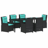 Set da Pranzo per Giardino con cuscino 7 pcs Nero Poly Rattan