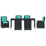 Set da Pranzo per Giardino con cuscino 7 pcs Nero Poly Rattan