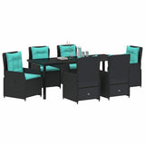 Set da Pranzo per Giardino con cuscino 7 pcs Nero Poly Rattan