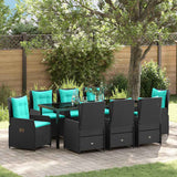 Set da Pranzo per Giardino con cuscino 9 pcs Nero Poly Rattan