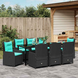 Set da Pranzo per Giardino con cuscino 9 pcs Nero Poly Rattan