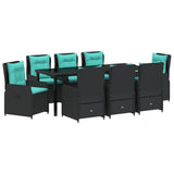 Set da Pranzo per Giardino con cuscino 9 pcs Nero Poly Rattan