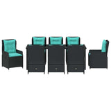 Set da Pranzo per Giardino con cuscino 9 pcs Nero Poly Rattan