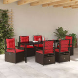 Set da Pranzo per Giardino 7 pcs Marrone polyrattan