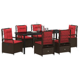 Set da Pranzo per Giardino 7 pcs Marrone polyrattan