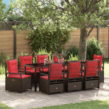Set da Pranzo per Giardino 9 pcs Marrone polyrattan
