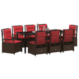 Set da Pranzo per Giardino 9 pcs Marrone polyrattan