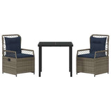 Set da Pranzo per Giardino 3 pcs Grigio polyrattan