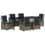 Set da Pranzo per Giardino 7 pcs Grigio polyrattan
