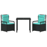 Set da Pranzo per Giardino 3 pcs Nero polyrattan