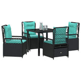 Set da Pranzo per Giardino 5 pcs Nero polyrattan