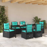 Set da Pranzo per Giardino 7 pcs Nero polyrattan