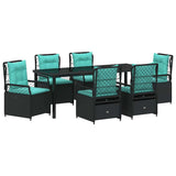 Set da Pranzo per Giardino 7 pcs Nero polyrattan