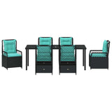 Set da Pranzo per Giardino 7 pcs Nero polyrattan