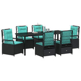 Set da Pranzo per Giardino 7 pcs Nero polyrattan