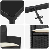 Set da Pranzo per Giardino 7 pcs Nero polyrattan