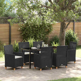 Set da Pranzo per Giardino 7 pcs Nero polyrattan