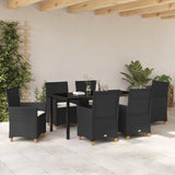Set da Pranzo per Giardino 7 pcs Nero polyrattan