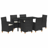 Set da Pranzo per Giardino 7 pcs Nero polyrattan
