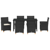 Set da Pranzo per Giardino 7 pcs Nero polyrattan