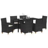 Set da Pranzo per Giardino 7 pcs Nero polyrattan