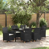Set da Pranzo per Giardino 7 pcs Nero polyrattan