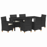 Set da Pranzo per Giardino 7 pcs Nero polyrattan