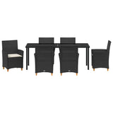 Set da Pranzo per Giardino 7 pcs Nero polyrattan