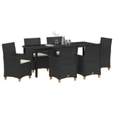 Set da Pranzo per Giardino 7 pcs Nero polyrattan