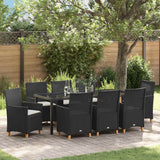 Set da Pranzo per Giardino 9 pcs Nero polyrattan
