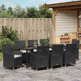 Set da Pranzo per Giardino 9 pcs Nero polyrattan