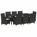 Set da Pranzo per Giardino 9 pcs Nero polyrattan