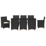 Set da Pranzo per Giardino 9 pcs Nero polyrattan