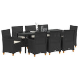 Set da Pranzo per Giardino 9 pcs Nero polyrattan