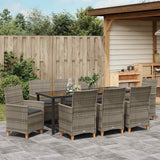 Set da Pranzo per Giardino 9 pcs Grigio polyrattan