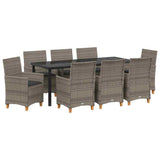 Set da Pranzo per Giardino 9 pcs Grigio polyrattan