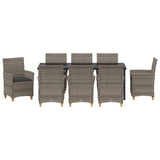 Set da Pranzo per Giardino 9 pcs Grigio polyrattan