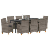Set da Pranzo per Giardino 9 pcs Grigio polyrattan