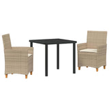 Set da Pranzo per Giardino 3 pcs Beige polyrattan