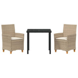 Set da Pranzo per Giardino 3 pcs Beige polyrattan