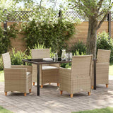 Set da Pranzo per Giardino 5 pcs Beige polyrattan