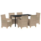 Set da Pranzo per Giardino 7 pcs Beige polyrattan