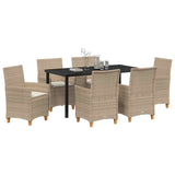 Set da Pranzo per Giardino 7 pcs Beige polyrattan