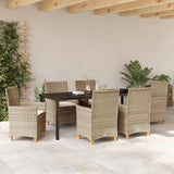 Set da Pranzo per Giardino 7 pcs Beige polyrattan